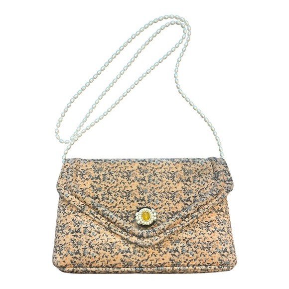 Anthropologie Velvet Printed Crossbody Bag with Pearl Strap Brooch Detail - Picture 3 of 12